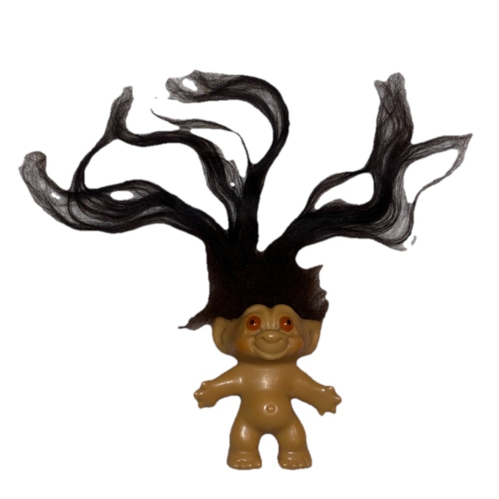 Vintage 60s Tab Neck Unmarked 2.5" Troll Doll Brown Hair Painted Amber Eyes